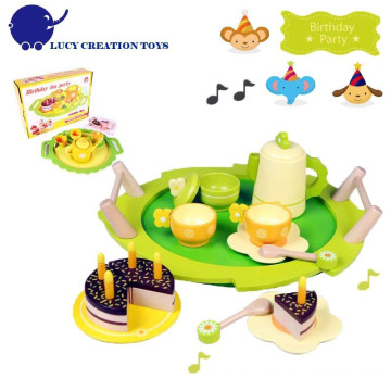 Happy Funny Play Wooden Birthday Cake Child Toy Tea Set